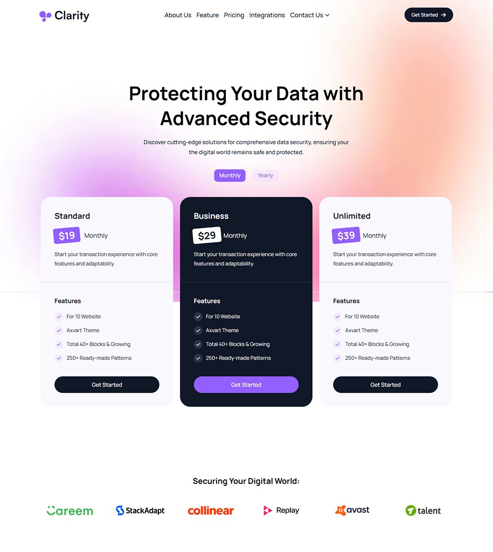 Pricing – Web Secutity Services Page Template