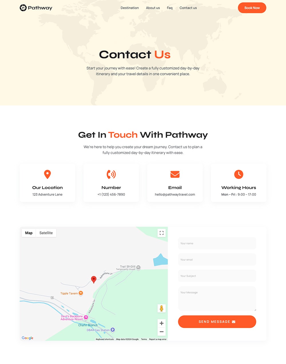 Contact us – Travel and Tourism Wesbites Template